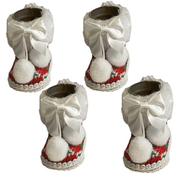 Christmas Set/4 Knit Booties Christmas Ornament 2 X 3 X 2" - Picture 1 of 7